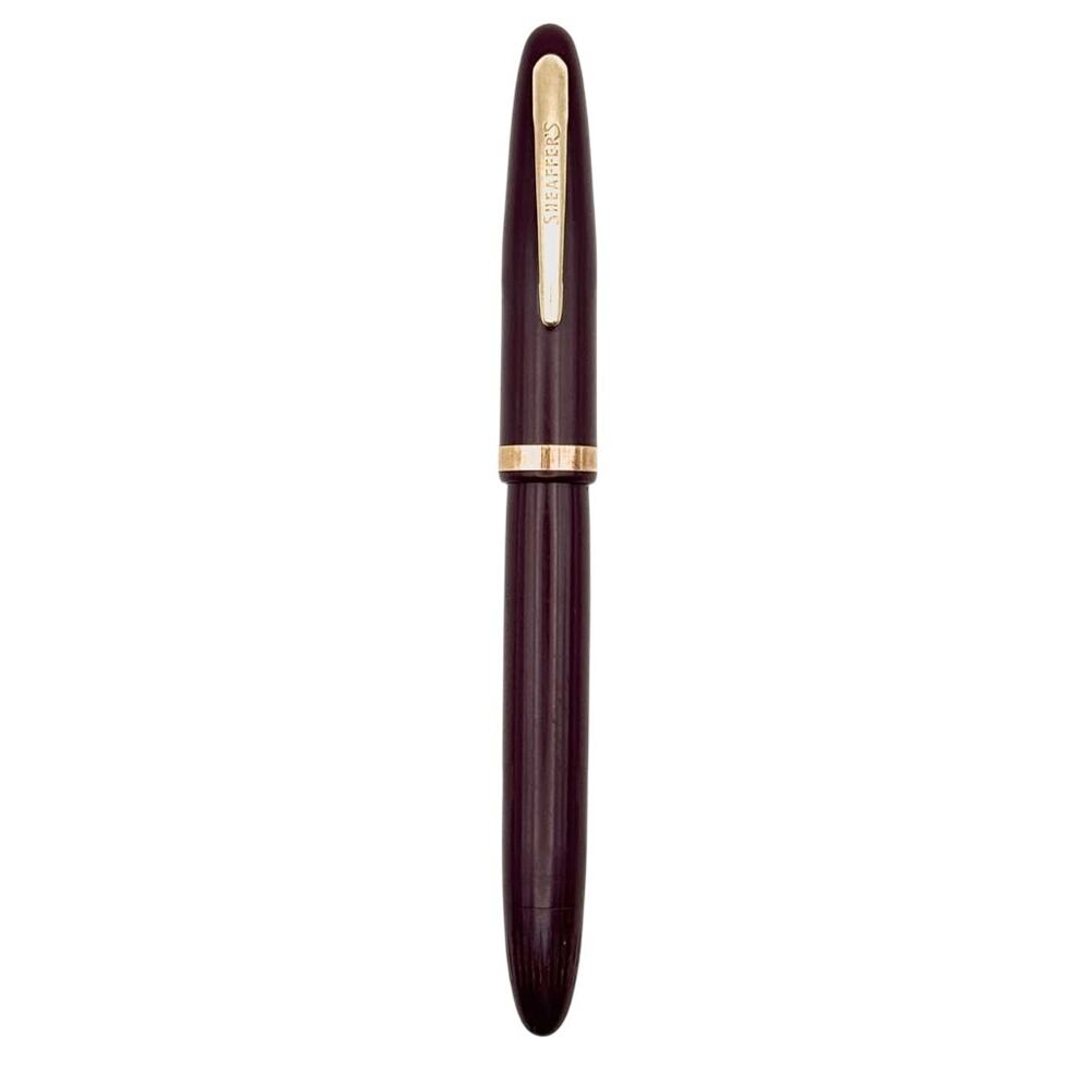 Sheaffer Feather Touch 5 Fountain Pen 14K 2-Tone Nib Burgundy Gold Trim Vintage